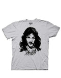 Inigo hello graphic on a grey adult t-shirt.