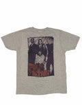 Pulp Fiction group shot graphic on a light grey heathered adult t-shirt.