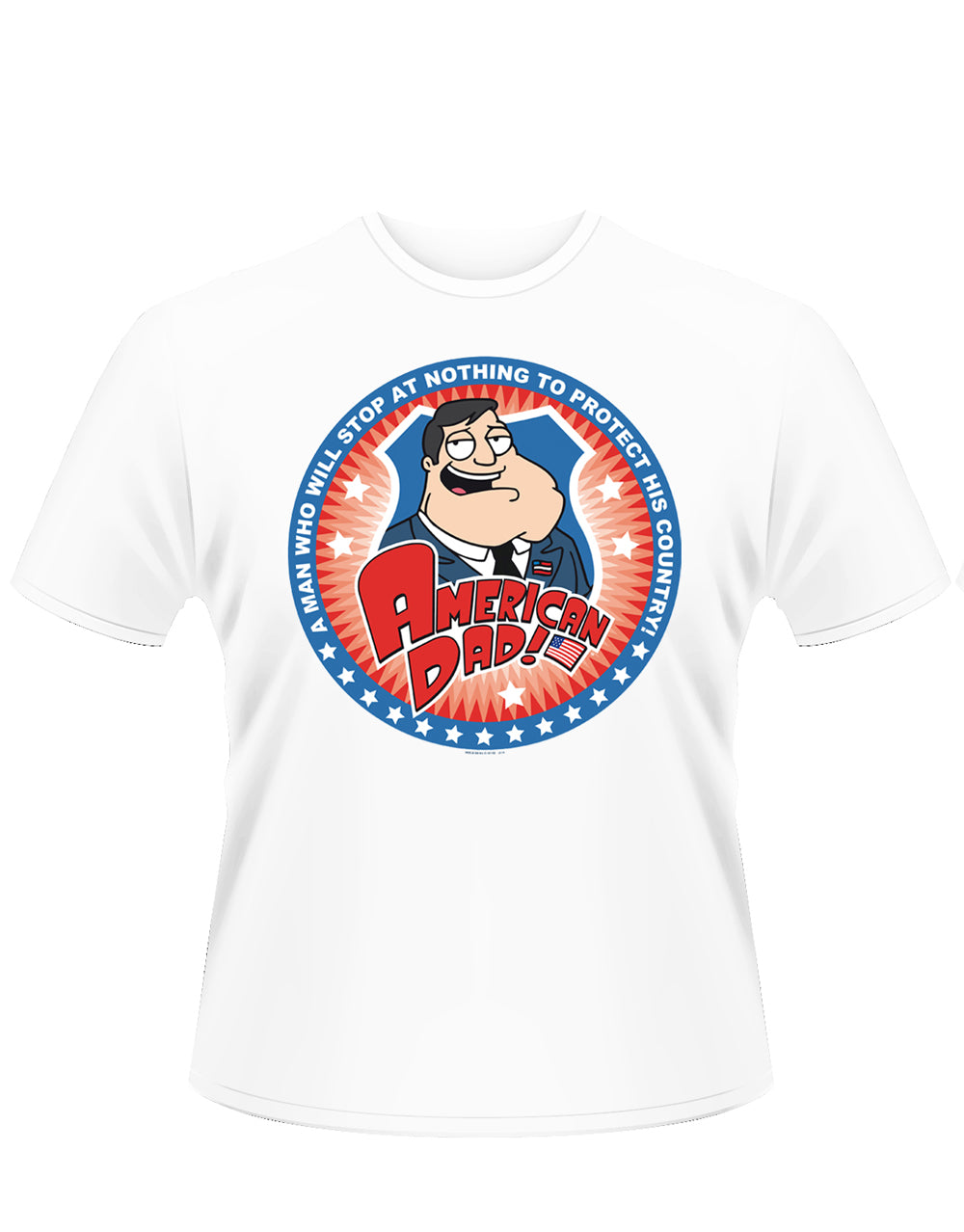 American Dad protect graphic on a white adult t-shirt.