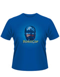 Robocop solar graphic on a blue adult t-shirt.