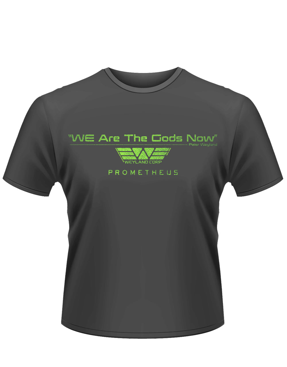 Prometheus Alien we are the gods now graphic on a grey adult t-shirt.
