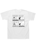Peanuts Charlie Brown comic strip graphic on a white adult t-shirt.