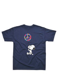 Peanuts Snoopy balloon graphic on a navy blue kids t-shirt.