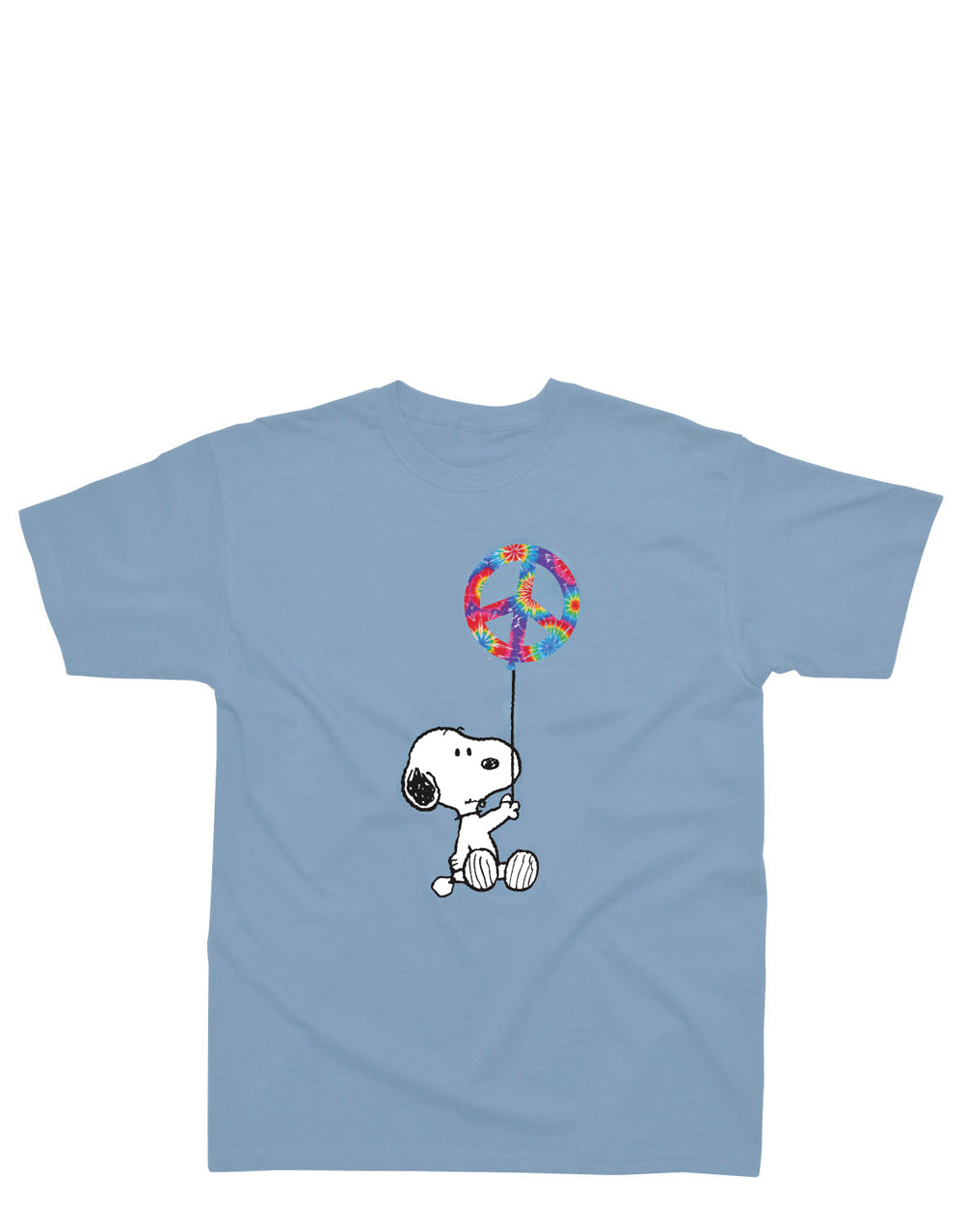 Peanuts Snoopy balloon graphic on a sky blue kids t-shirt.