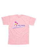 Peanuts Snoopy Woodstock best friends graphic on a pink kids t-shirt.