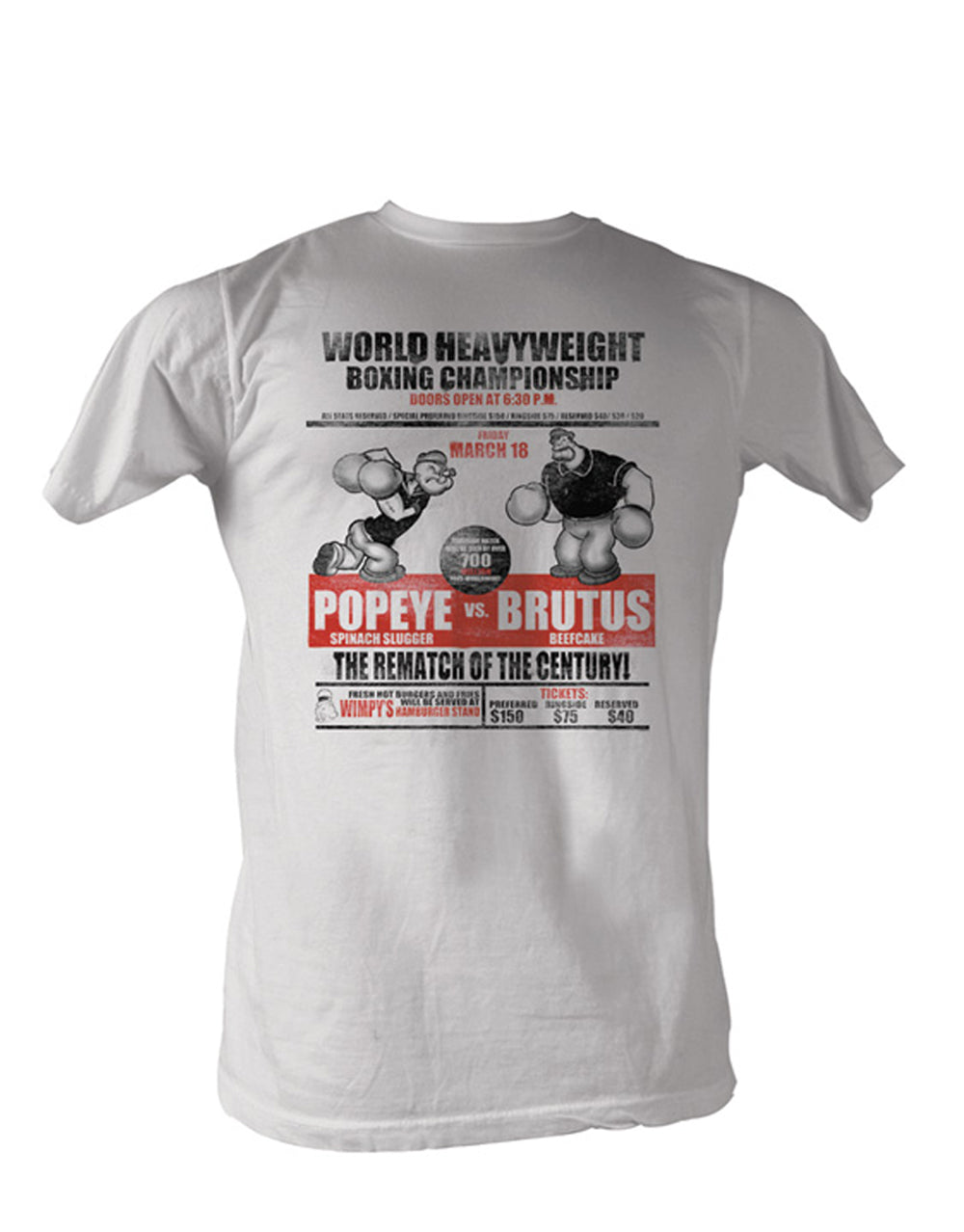 Popeye and Brutus in a classic showdown on a white adult shirt.