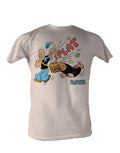 Popeye delivering a powerful sailor punch on an adult graphic tee.