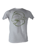 Popeye Poppahead illustration featured on a light grey adult t-shirt.