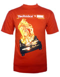 The Fantastic Four Marvel Technics Human Torch graphic on a red adult t-shirt.
