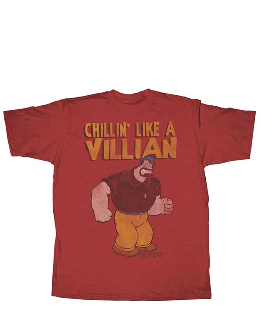 Popeye Bluto chillin graphic on a heathered red adult t-shirt.