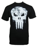 The Punisher movie drip graphic on a black adult t-shirt.