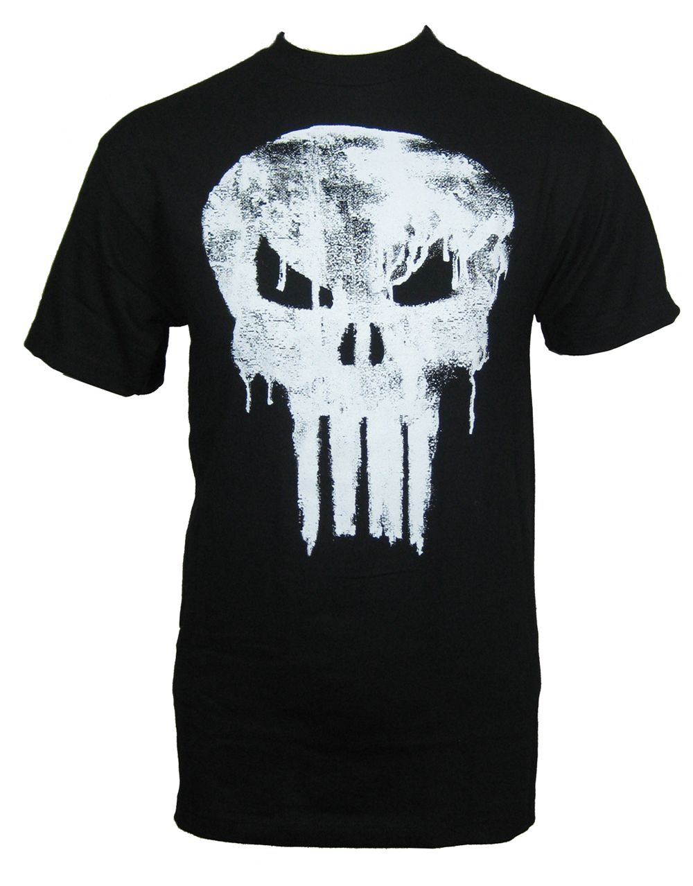 The Punisher movie drip graphic on a black adult t-shirt.
