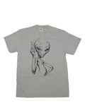 Paul alien flip off graphic on a grey adult t-shirt.