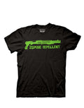 Zombie repellent graphic on a black adult t-shirt.