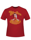 Rocky Italian stallion photo graphic on a red adult t-shirt.