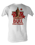 Rocky Drago Siberian bull graphic on a white adult t-shirt.