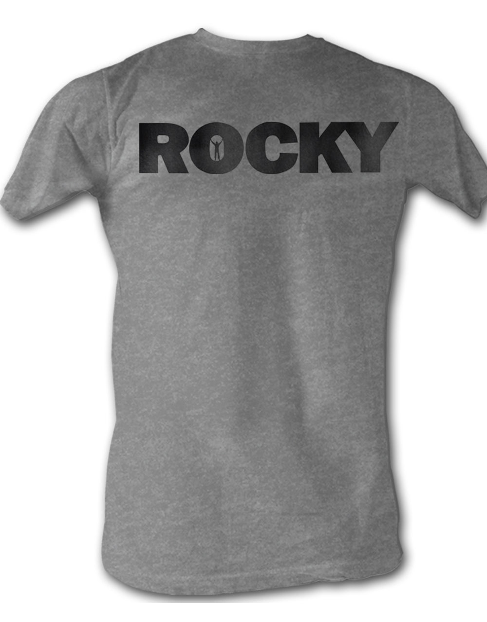 Rocky logo graphic on a grey adult t-shirt.