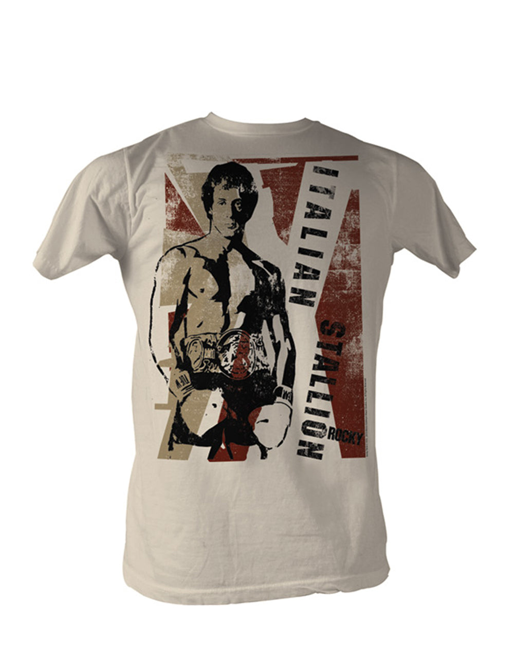 Rocky stallion arty graphic on a french vanilla adult t-shirt.
