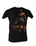 Rocky spotlight graphic on a black adult t-shirt.