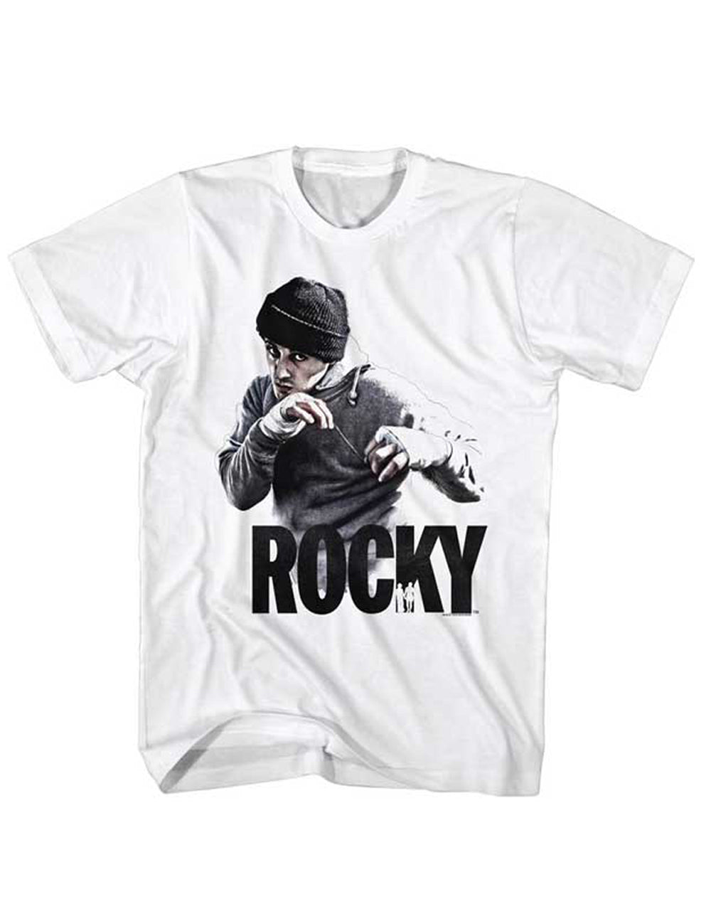 Rocky jab jab jab hook graphic on a white adult t-shirt.