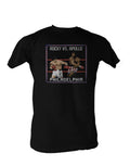 Rocky v Apollo superfight II graphic on a black adult t-shirt.