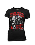 Thrills & chills graphic on a black women's t-shirt.