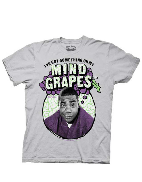 30 Rock Tracy Jordan "mind grapes" quote graphic on a grey adult t-shirt.