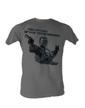 Adult dark grey t-shirt featuring a Robocop future law enforcement graphic.