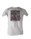 Adult white t-shirt featuring a stunt-themed Robocop graphic.