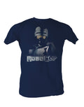 Adult navy blue t-shirt featuring a bust portrait of Robocop.