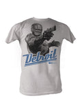 Adult light grey t-shirt featuring a Robocop Detroit graphic.