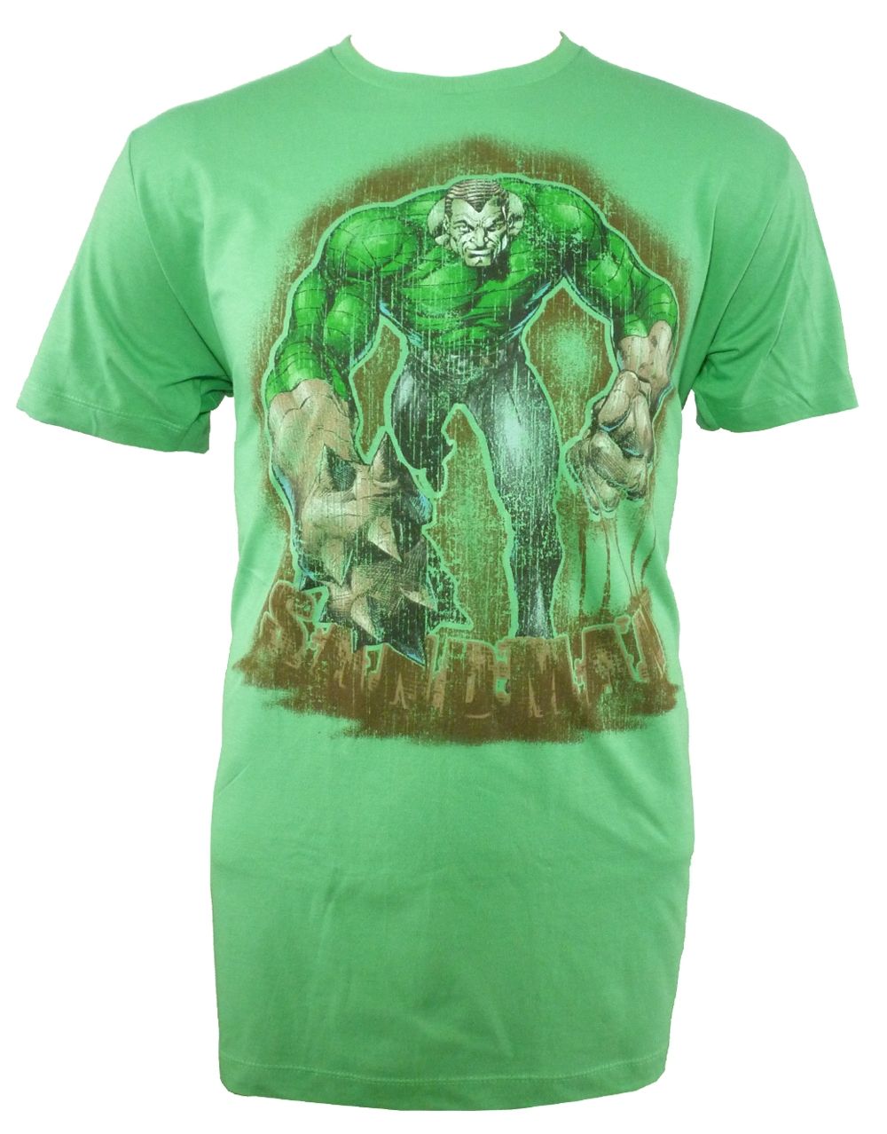 Sandman marvel classic graphic on a green adult t-shirt.