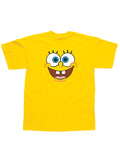 SpongeBob SquarePants face graphic on a yellow adult t-shirt.