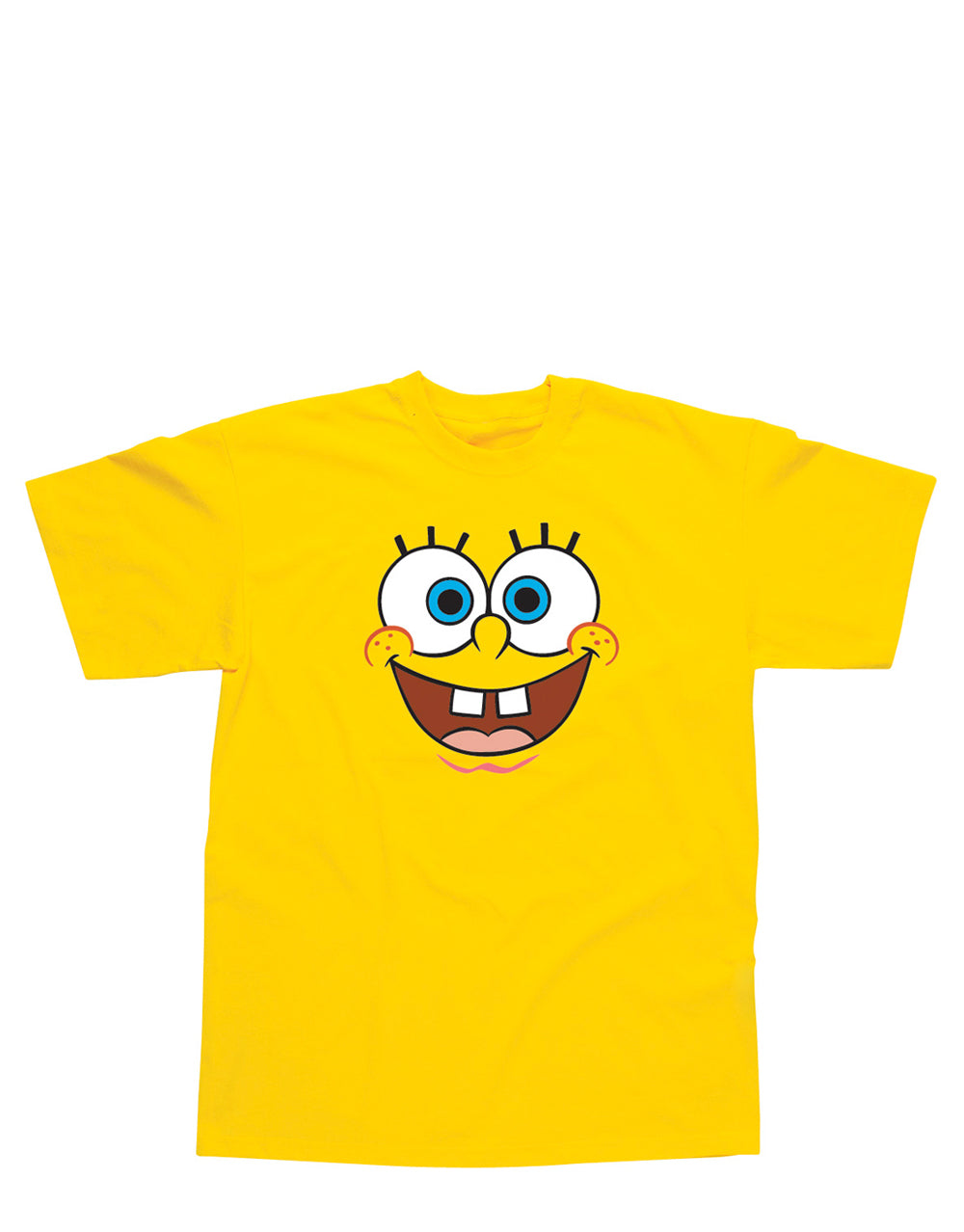 SpongeBob SquarePants face graphic on a yellow kids t-shirt.
