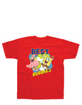 SpongeBob SquarePants best buddies graphic on a red kids t-shirt.
