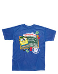 SpongeBob SquarePants smarty pants graphic on a blue kids t-shirt.