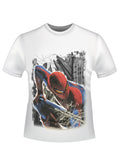 Spider-Man amazing stalking spidey graphic on a white adult t-shirt.