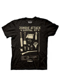 Zombie survival graphic on a black adult t-shirt.