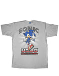 Sonic the Hedgehog hover ray graphic on a grey adult t-shirt.