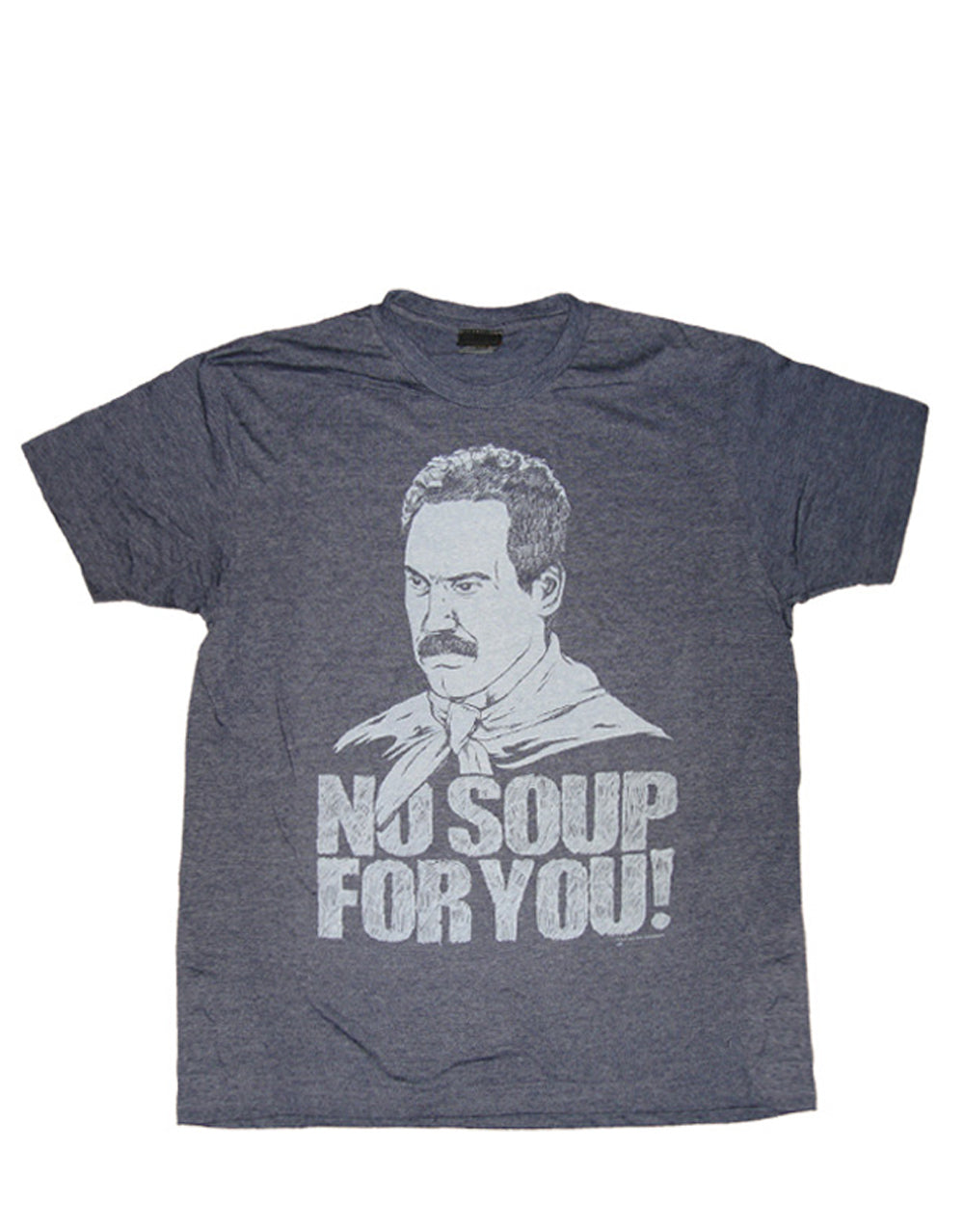 No soup for you graphic on a heathered grey adult t-shirt.