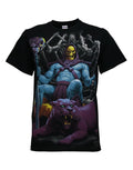 Skeletor throne graphic on a black adult t-shirt.