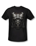Superman Man of Steel Zod armor graphic on a black adult t-shirt.