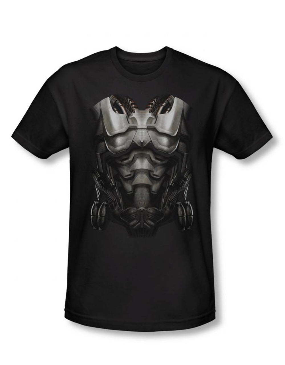 Superman Man of Steel Zod armor graphic on a black adult t-shirt.