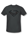 Superman Man of Steel Zod shield graphic on a charcoal grey adult t-shirt.
