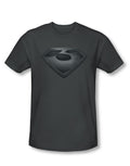 Superman Man of Steel Zod logo graphic on a charcoal grey adult t-shirt.