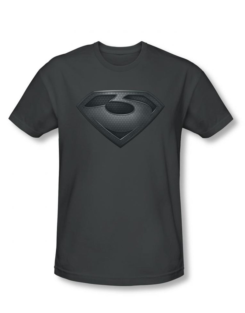 Superman Man of Steel Zod logo graphic on a charcoal grey adult t-shirt.