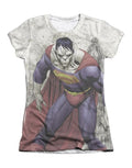 Superman Bizarro graphic on a white women's t-shirt.