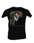 The Six Million Dollar Man Steve Austin swag graphic on a black adult t-shirt.
