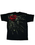 Superman shackled graphic on a black adult t-shirt.