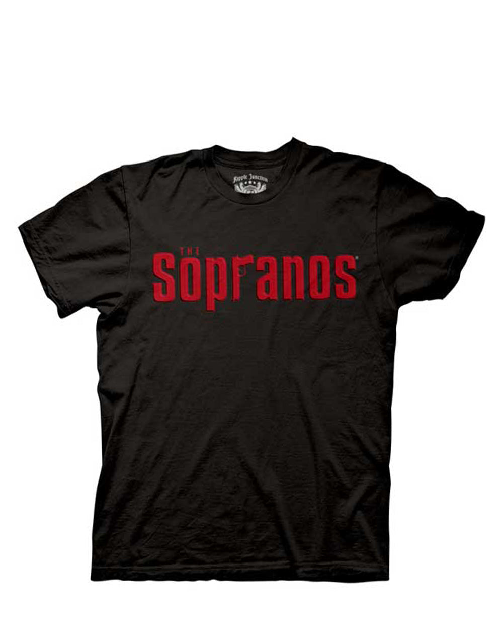 The Sopranos logo graphic on a black adult t-shirt.
